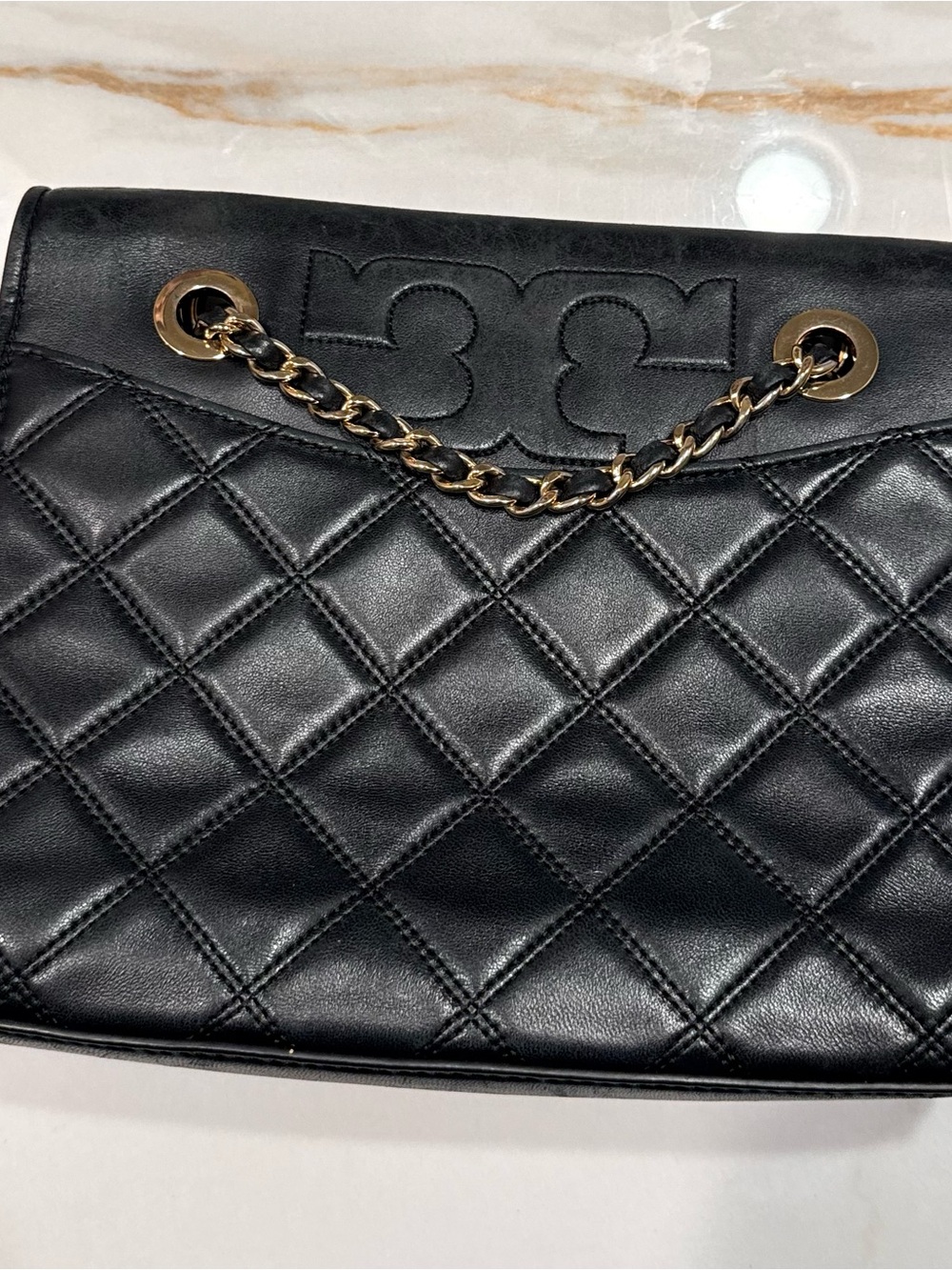 Tory Burch Fleming Convertible Shoulder Bag Black Quilted Leather Gold Hardware
